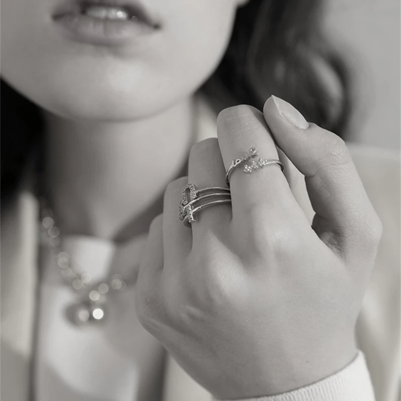 SODROV Love, циркониевое серебряное кольцо, настоящее 925 пробы, серебряное, открытый размер, регулируемое, обручальное, ювелирное изделие для женщин, Милые простые кольца