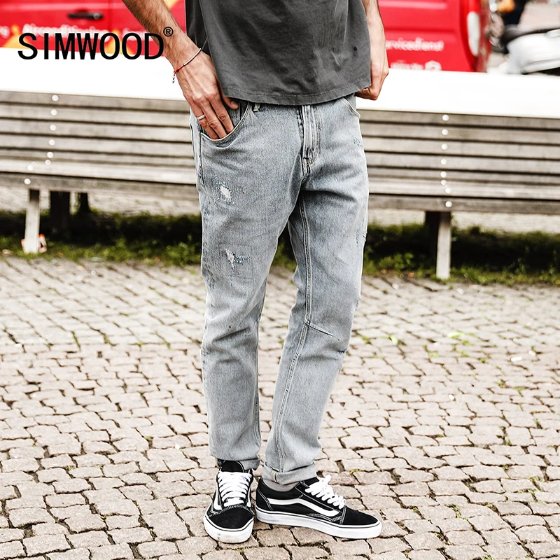 SIMWOOD 2019 Весна байкерские джинсы для мужчин Slim Fit рваные джинсы для человека узкие модные рваные джинсовые брюки высокое качество NC017018