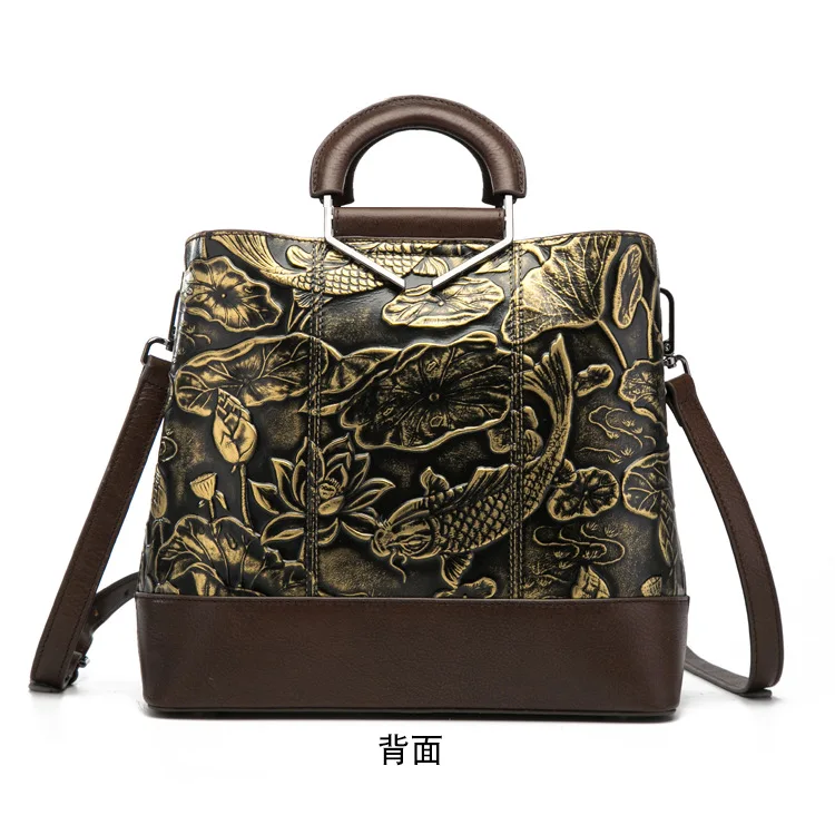 Натуральная кожа, сумка-мессенджер, сумка на плечо, рисунок рыбы, китайский стиль, женская сумка из натуральной воловьей кожи, высокое качество, женская сумка с верхней ручкой