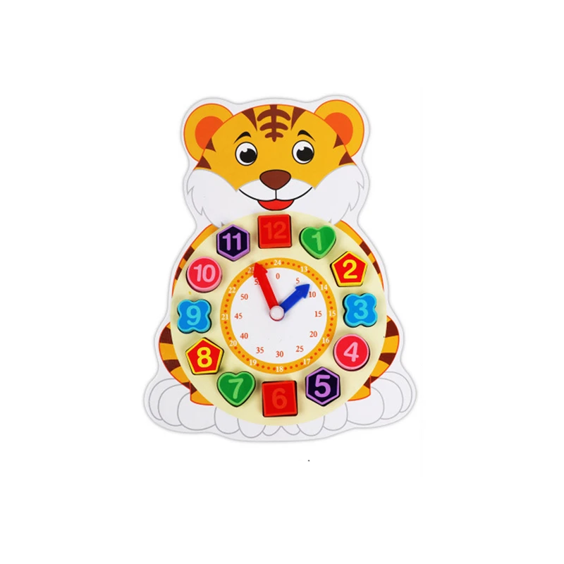 Wooden Cartoon Animal Time Cognitive Clock Beads Alarm Clock 1-6 Years Old Children Early Education Digital Educational Toy - Цвет: tiger