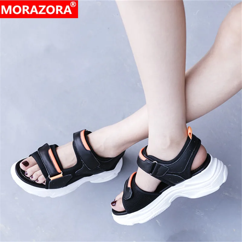 

MORAZORA Plus size 35-42 New Genuine leather women sandals fashion brand platform sandals female summer ladies casual shoes
