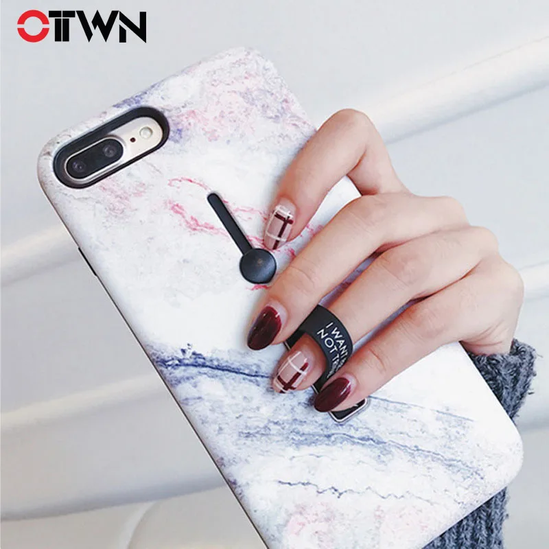 

Ottwn Marble Soft Silicon Phone Case For iPhone 7 Plus TPU Back Cover Cases Hide Ring Stand Holder Cover For iPhoneX 8 6 6s Plus