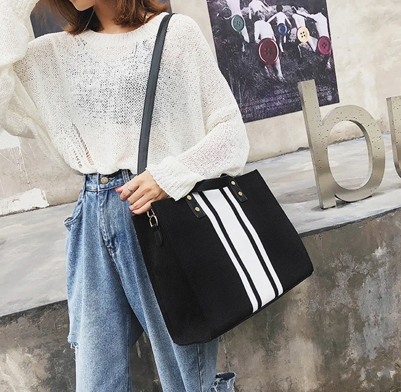 Women Patchwork Handbag INS Popular Female Holiday Canvas Bag Large Lady Korean Shopping Shoulder Bag Beach Fashion Bolsa SS7336 (17)