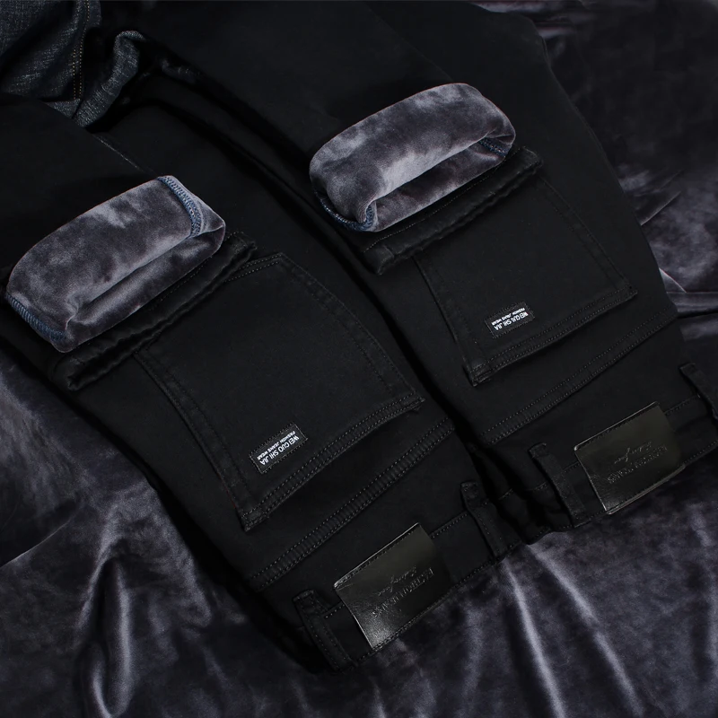 Skup Męskie spodnie jeansowe Pantacourt Homme męskie klasyczne czarne Calca Masculina Ofertas Calientes Con Envio Gratis zima utrzymuj ciepło