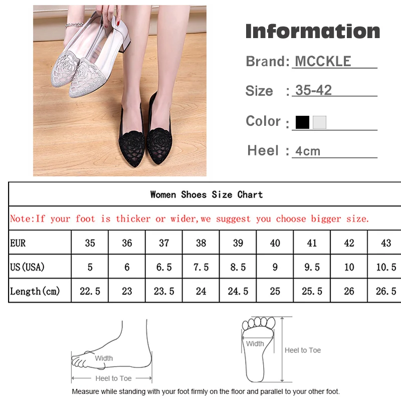 MCCKLE/женские туфли-лодочки из кристаллическая сетка модная дышащая обувь с перфорацией удобная женская обувь без застежки на массивном каблуке