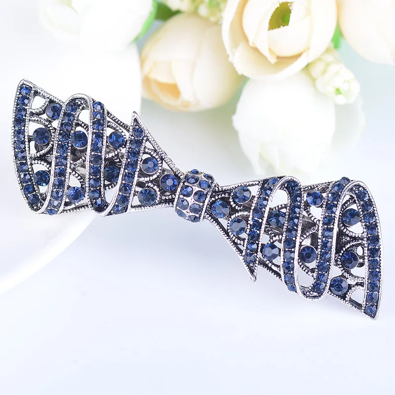 

F&U Blue Or Black Crystal Bow Shape Hairpins for Women Girls Crystal And Zinc Alloy Hair Clips Pins Headwear