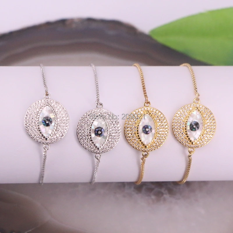 

Wholesale 8Pcs Pave Cubic Zirconia Round Shape Shell Eye Adjustable Chain Bracelets Finding