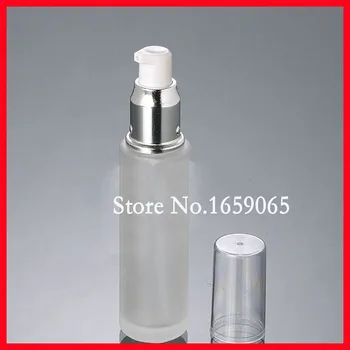 

NEW 50ml frosted glass bottle w shiny silver pump for serum/lotion/emulsion/gel/essence cosmetic packing pump Refillable bottle