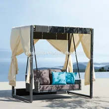 Современный стиль ротанга шезлонг открытый кровать качели с тентом