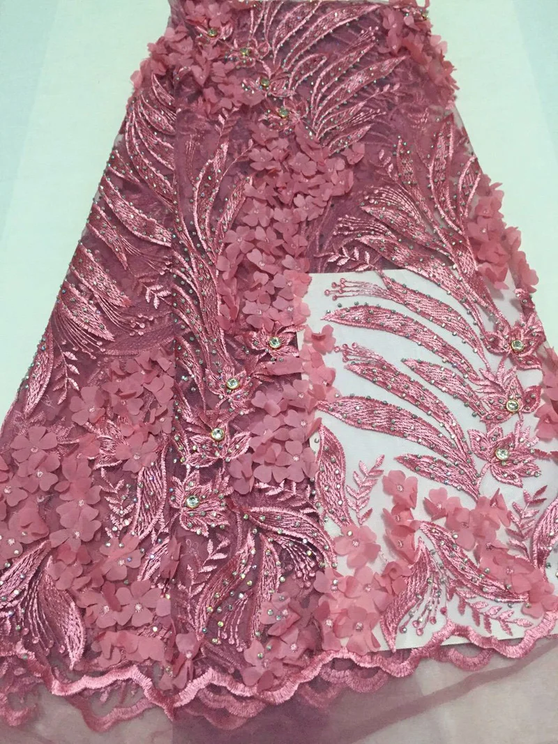 

(5yards/pc) high quality 3D flowers French net lace fabric with allover embroidery and lots of stones for party dress FLC32