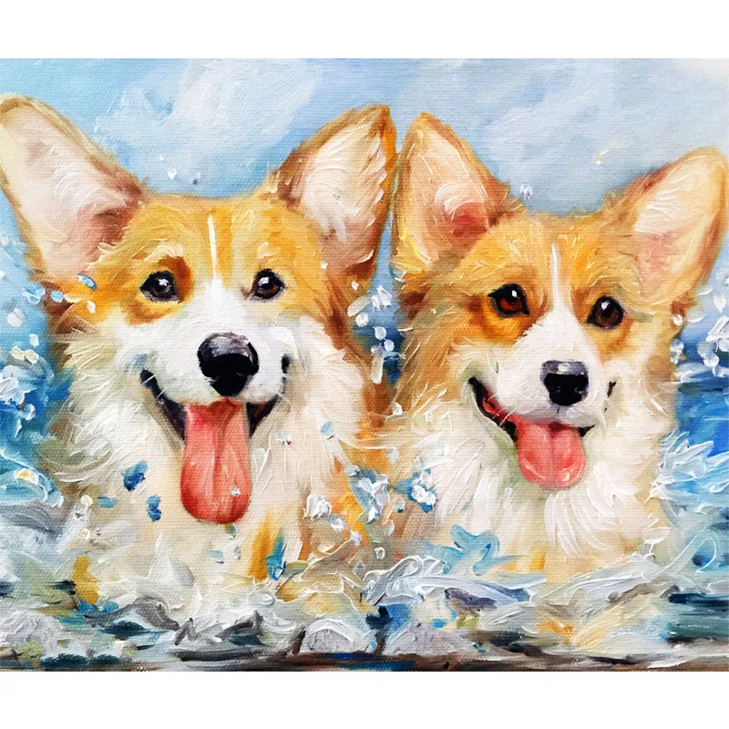 

New Full Square Drill Diamond Embroidery Corgi Dog Needlework Cross Stitch DIY Diamond Painting Animal Picture Rhinestones Decor