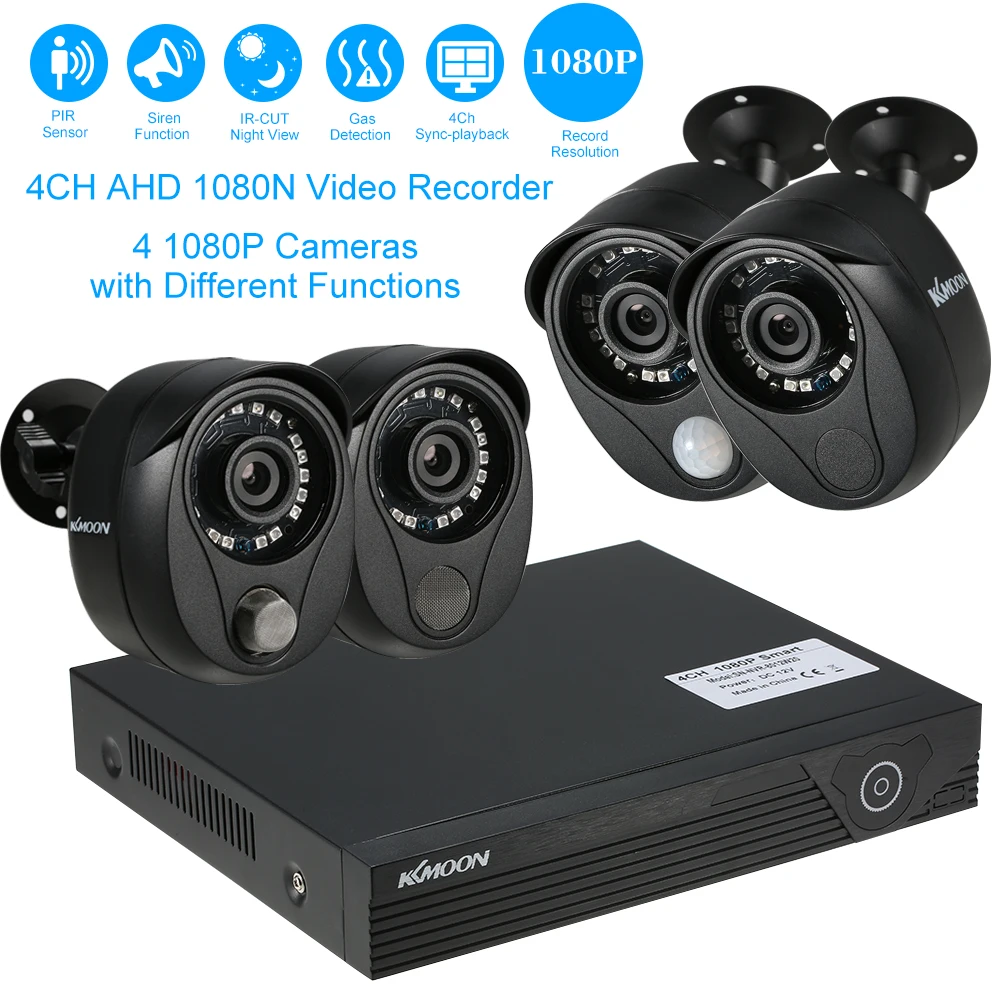 

KKmoon 4CH CCTV System Security Camera System DVR Kit 4PCS 1080P AHD Camera With PIR Sensor Gas Sensor Siren Surveillance System