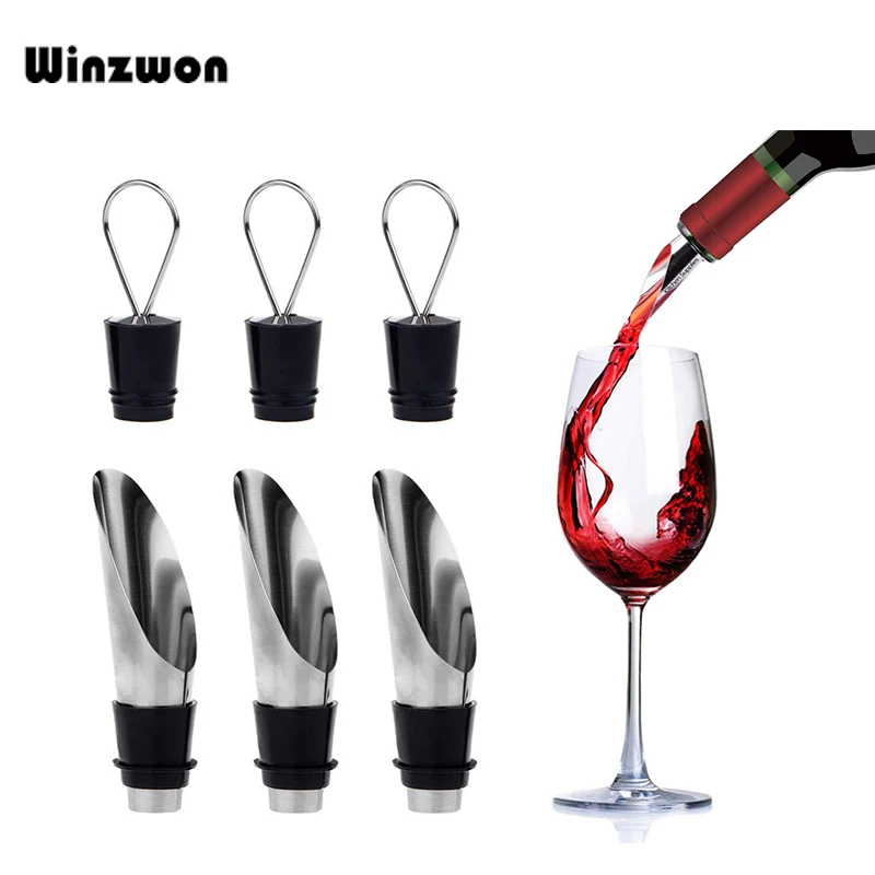 3Pcs/set 2 in 1 Wine Bottle Stopper Wine Pourer Stainless Steel Wine