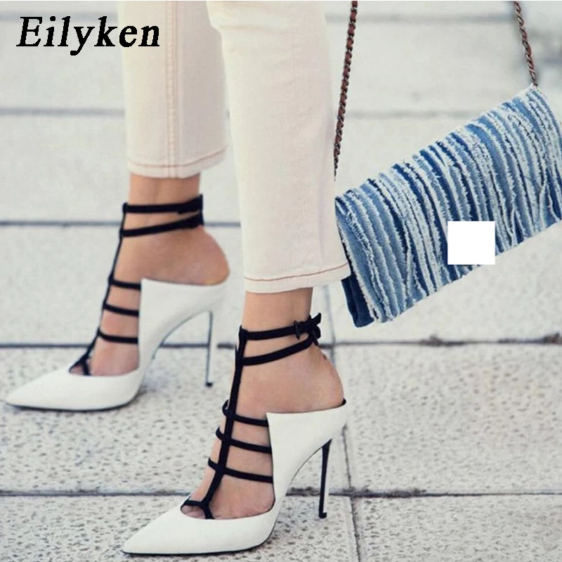 Eilyken Gladiator Women Pumps Fashion Buckle Strap Pointed Toe High Heels Lady White Wedding Shoes Thin Heels Sandal Autumn