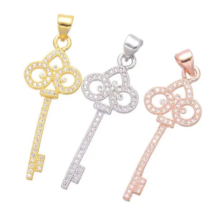 

Luxury Gold/Silver/Rose Gold Color Trendy Key Design With Tiny Cubic Zirconia Pendant Necklace Fine Jewelry For Women nice gift