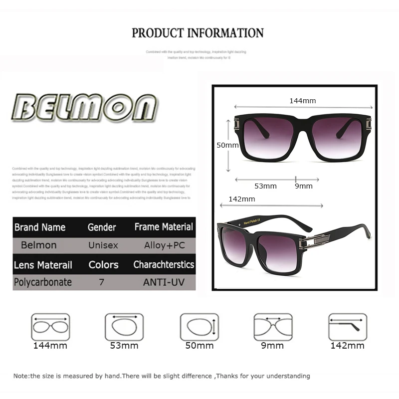 BELMON, модные солнцезащитные очки для мужчин и женщин, Роскошные, брендовые, дизайнерские, квадратные, негабаритные, солнцезащитные очки для мужчин и женщин, UV400, оттенки Oculos RS816