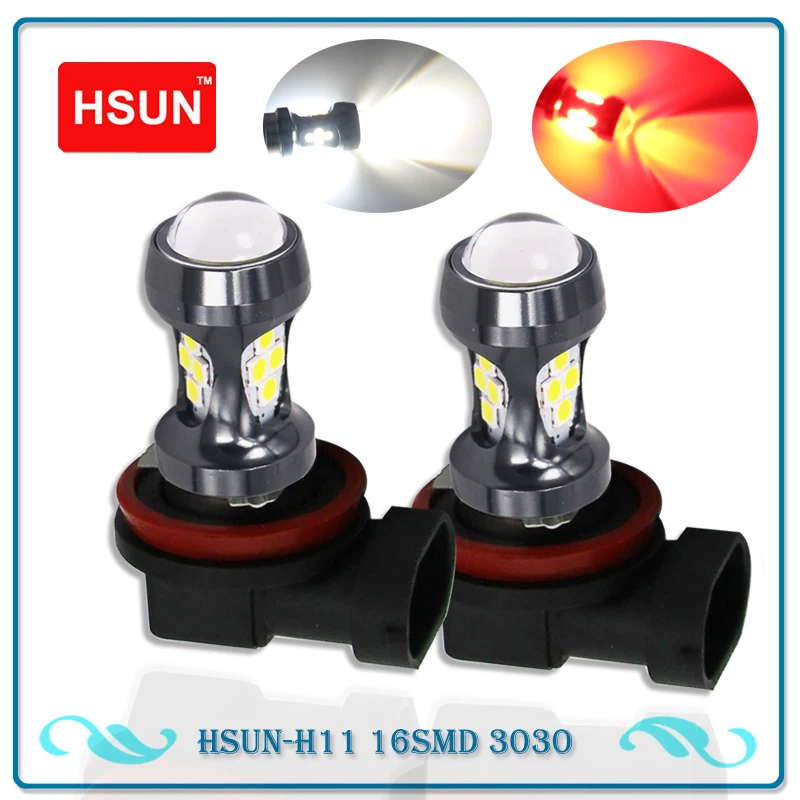 HSUN 2 шт. H11 H8 H9 16 светодиодов SMD3030 водонепроницаемые лампы для 9005 9006 автомобильных