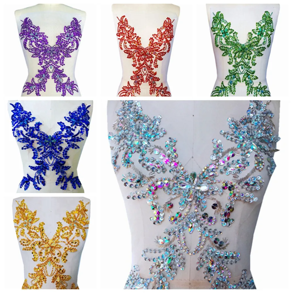 10 Colour Handmade Sew On Rhinestones Applique On Mesh Trim Patches 39