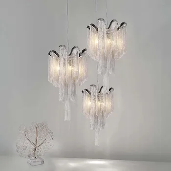 Modern Vintage Lamp Aluminum Silver Chain Chandelier Lightning