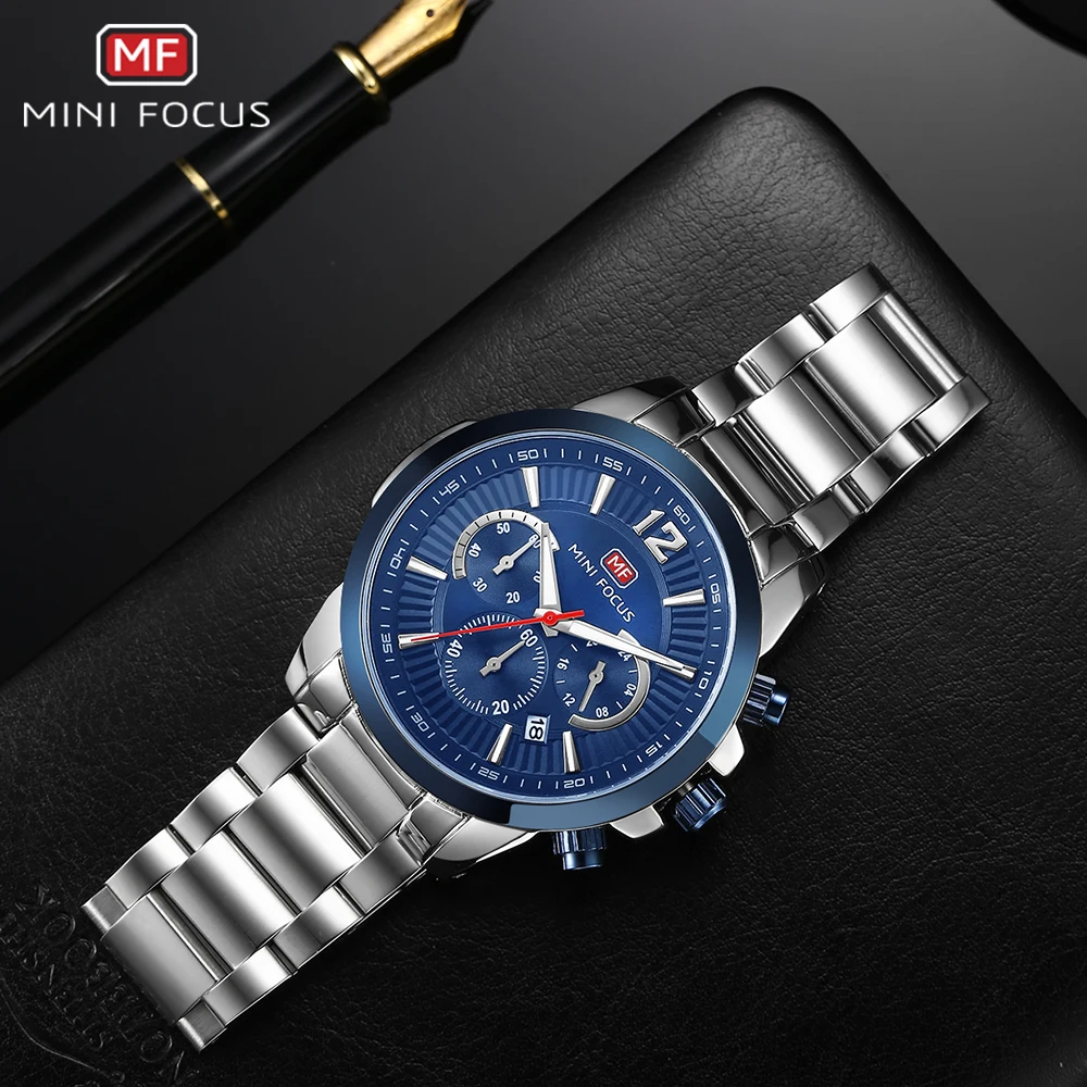 

MINI FOCUS Fashion Dress Watch Men Quartz Clock Waterproof Chronograph Stainless Steel Strap Top Brand Luxury Relogio Masculino