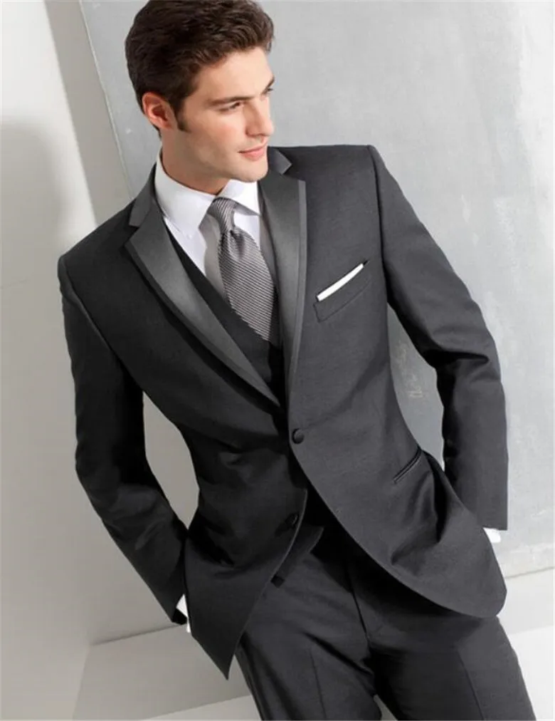 Новые поступления на заказ темно-серый смокинг жениха/свадебные костюмы для мужчин костюмы из 3 предметов(пиджак+ брюки+ жилет+ галстук