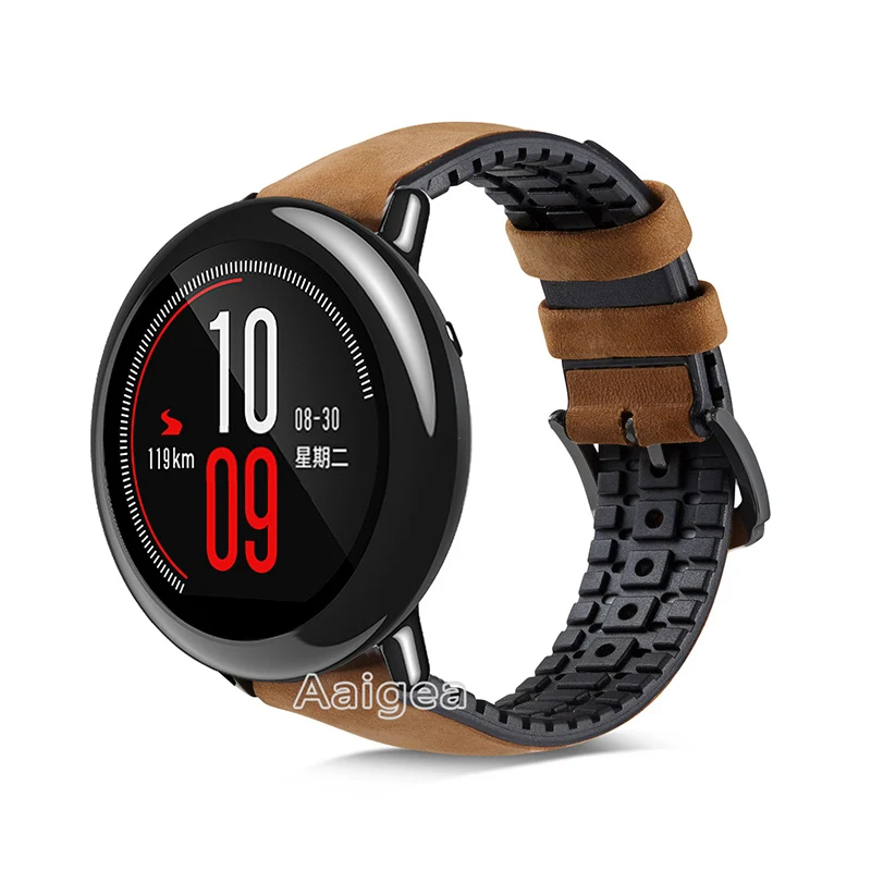 Модный кожаный силиконовый ремешок для часов Ремешок Для Xiaomi Huami Amazfit PACE Смарт часы замена 22 мм браслет для ремня браслет - Цвет: Matte Brown