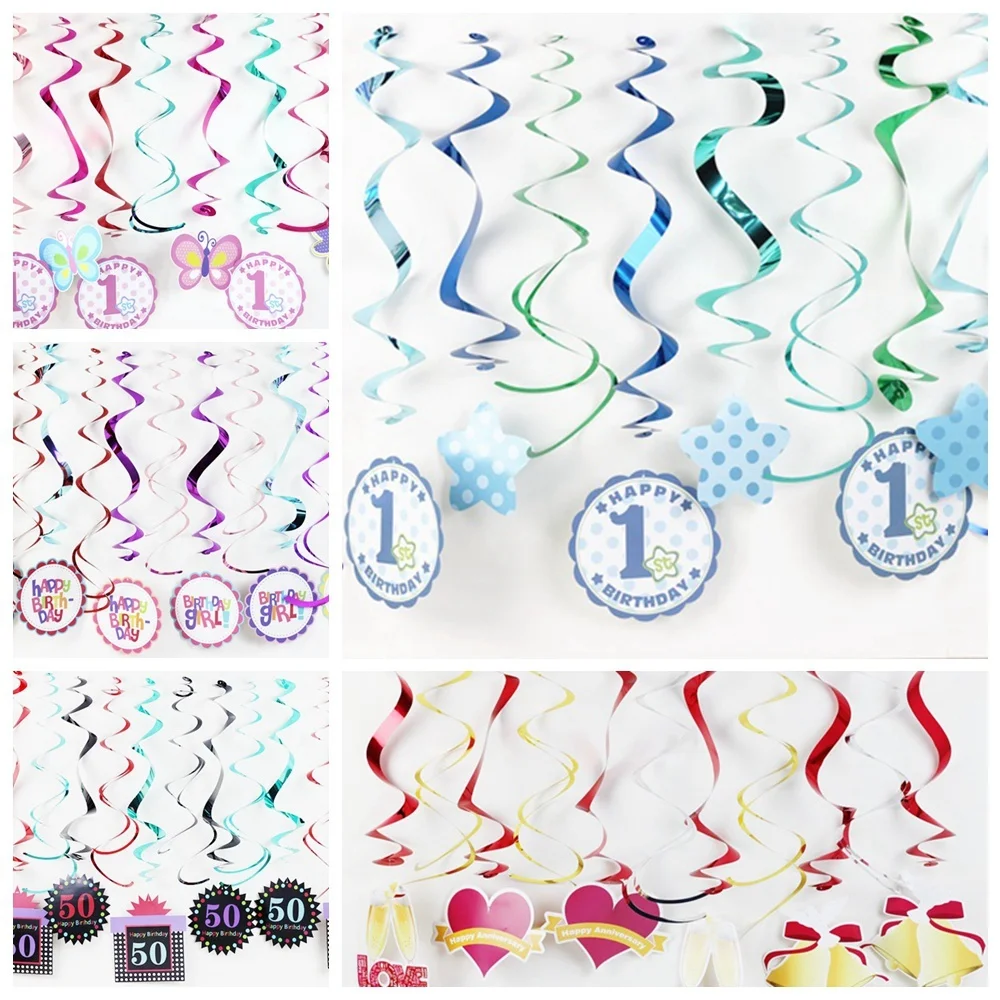 

Pack of 12 Birthday Party Decorative Hanging Foil Swirl For Baby Showers /Anniversaries/1st Birthday Princess Party