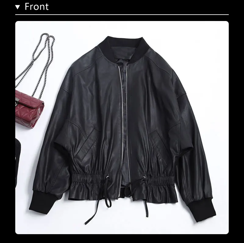 Корейский стиль женские черные из натуральной кожи из натуральной овчины пальто куртки ребристый воротник манжеты ruched hem дизайн casaco ropa LT2574