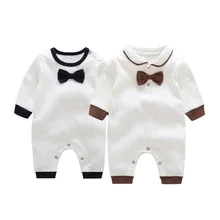 Модные детские комбинезоны для мальчиков с отложным воротником, комбидресс, хлопковые комбинезоны с длинными рукавами для новорожденных