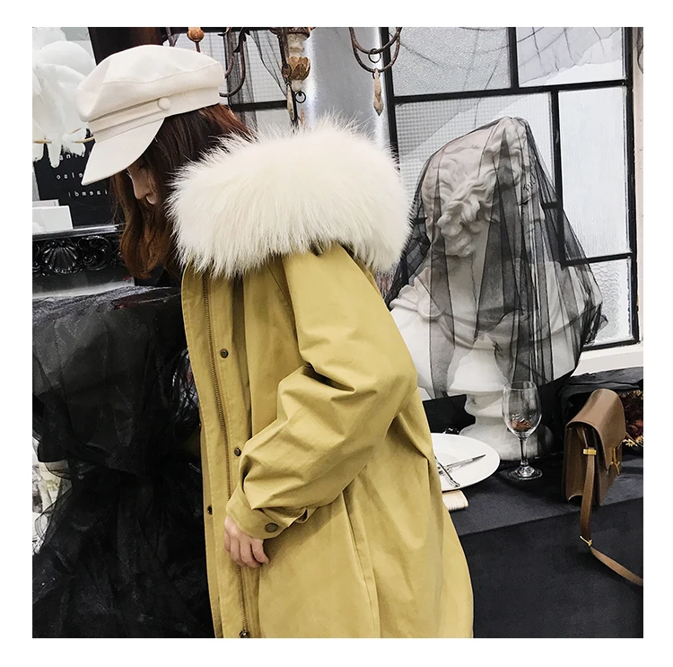JKP 2018 новая реальная енота пальто с мехом осень-зима новые модные женские туфли для взрослых длинный участок с Рекс Кролик Лайнер теплая