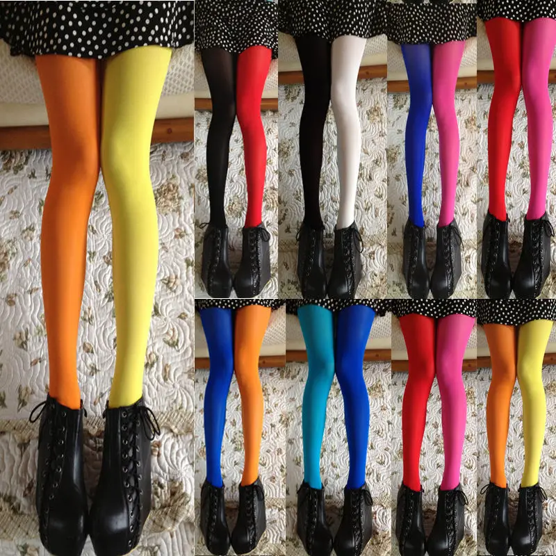 

Hot Cool Women Girls Patchwork Footed Tights Stretchy Pantyhose Stockings Elastic KLL Two Color Solid Stocking