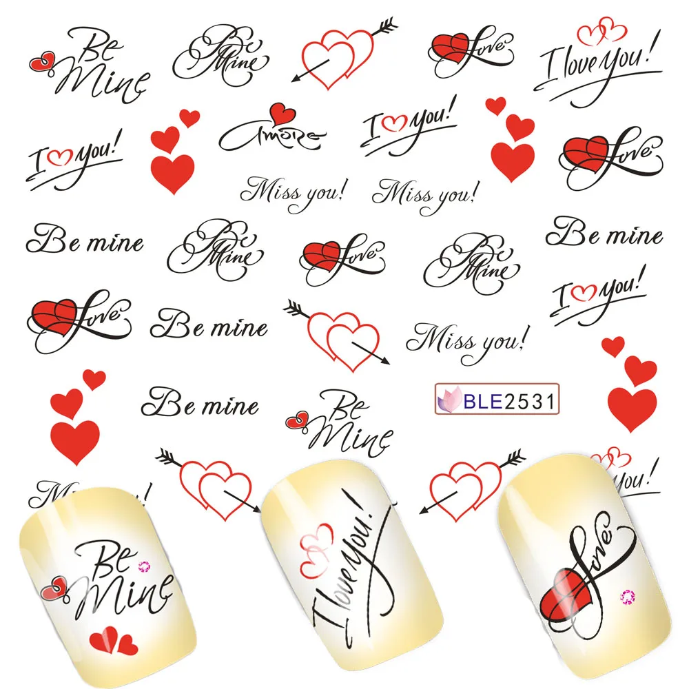 1 лист симпатичных букв Miss You принт Love Heart для ногтей декор Переводные картинки