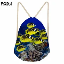 FORUDESIGNS/спортивные сумки, рюкзак на шнурке для женщин, морской мир, дельфин, рыбка, дизайн, маленький фитнес-спортивный мешок, тренировочная Сумка для бега