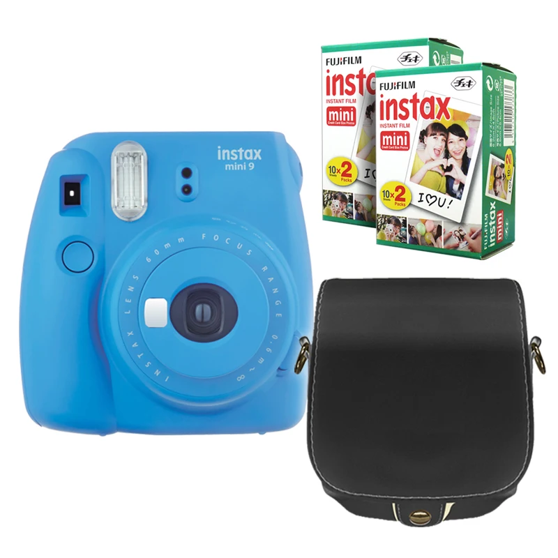 Fujifilm Instax Mini 9 Cobalt Blue Instant Camera + Fuji Film 40 Sheets PU Leather Protector Black Case Bag | Электроника