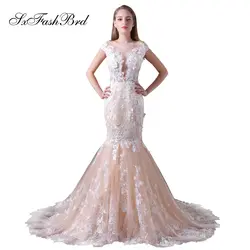 Vestidos Largos круглым вырезом и открытой спиной See Through Top Русалка Тюль элегантное платье Длинные вечерние женские вечерние платья выпускного