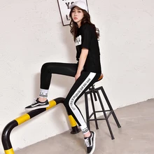 3 in 1 yoga set solid letters bra T-shirt leggings 3 pieces summer yoga suit women fitness gym exercise bodysuit red black white