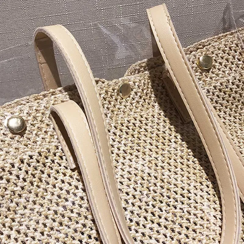 New Women Summer Transparent Handbag INS Popular Female Travel Straw Composite Bags Beach Lady Shoulder Bag Large Bolsa SS3316 (10)