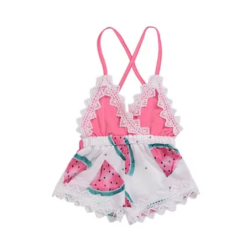 

Infant Baby Girls Rompers Watermelon Print Lace Strap Jumpsuit Outfits Clothes Baby Girl Romper Summer 2019 Baby Onesies Newborn