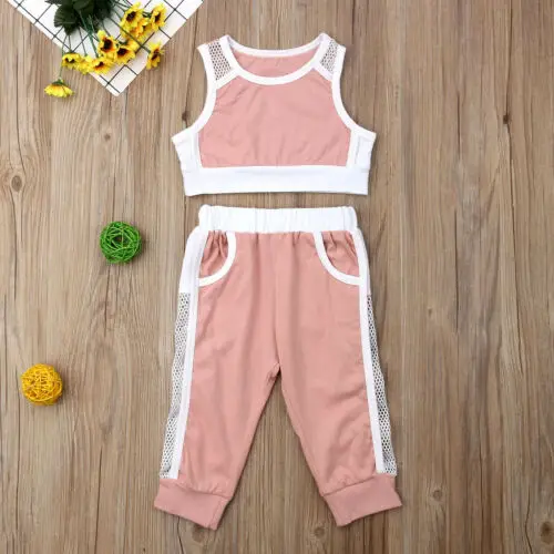 

PUDCOCO Girls Summer Tank Crop Tops+Mesh Pants Sports Outfits Tracksuit 1-6Y Support wholesale