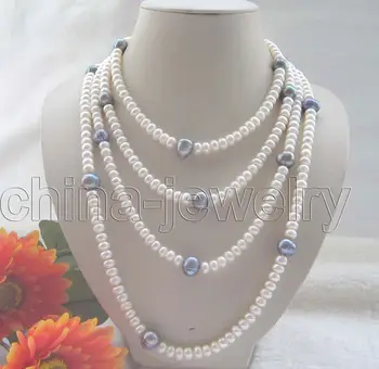

P5724 - 80" 7-8mm natural white & 10-11mm black freshwater pearl necklace