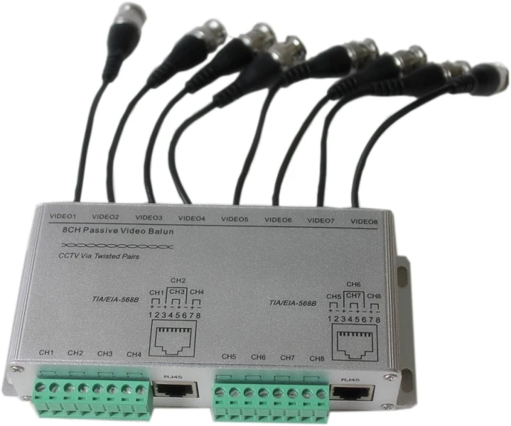 8CH Passive Video Balun UTP video balun CCTV Balun 8 Channel transmitter BNC Female to UTP Rj45 CCTV Camera DVR Cat5 with Cables