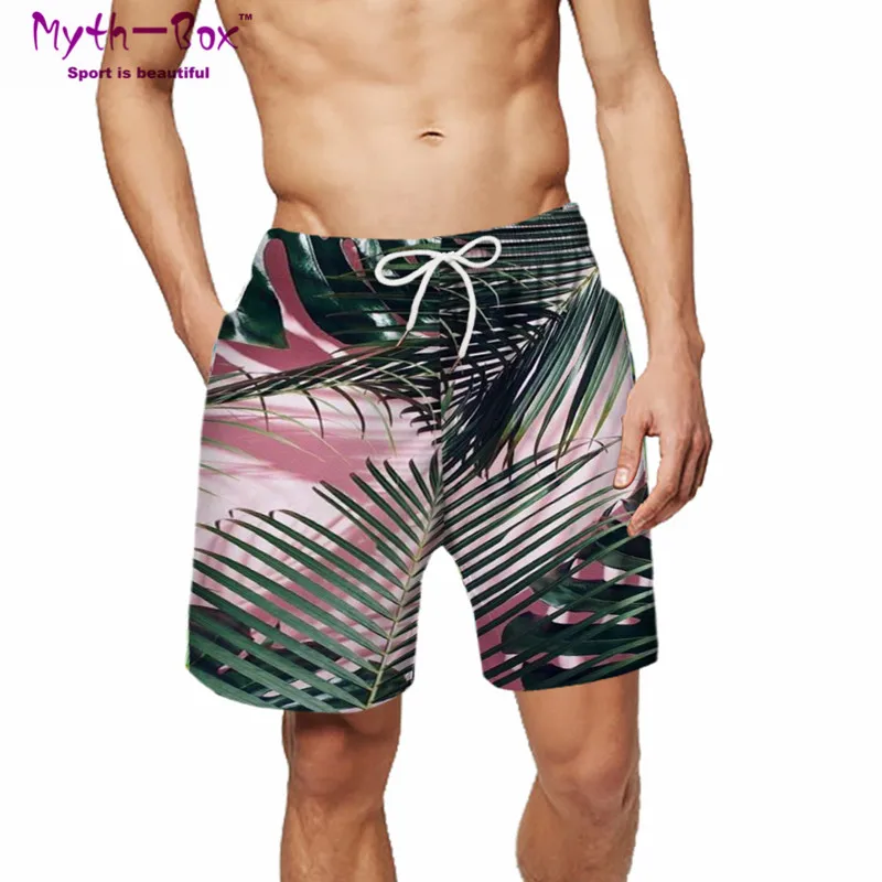 

Summer Men Beach Shorts Holiday Water Sport Pant Leaves Printed Swim Surfing Shorts Male Loose Surf Board Trunks Pocket Swimsuit