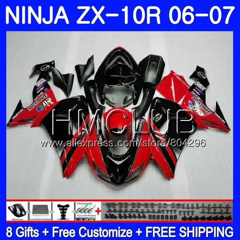 

Bodywork Red black For KAWASAKI NINJA ZX1000C ZX10R 06 07 23HM.18 ZX1000 C ZX 10 R ZX-10R 06 07 ZX 10R 2006 2007 Fairing kit