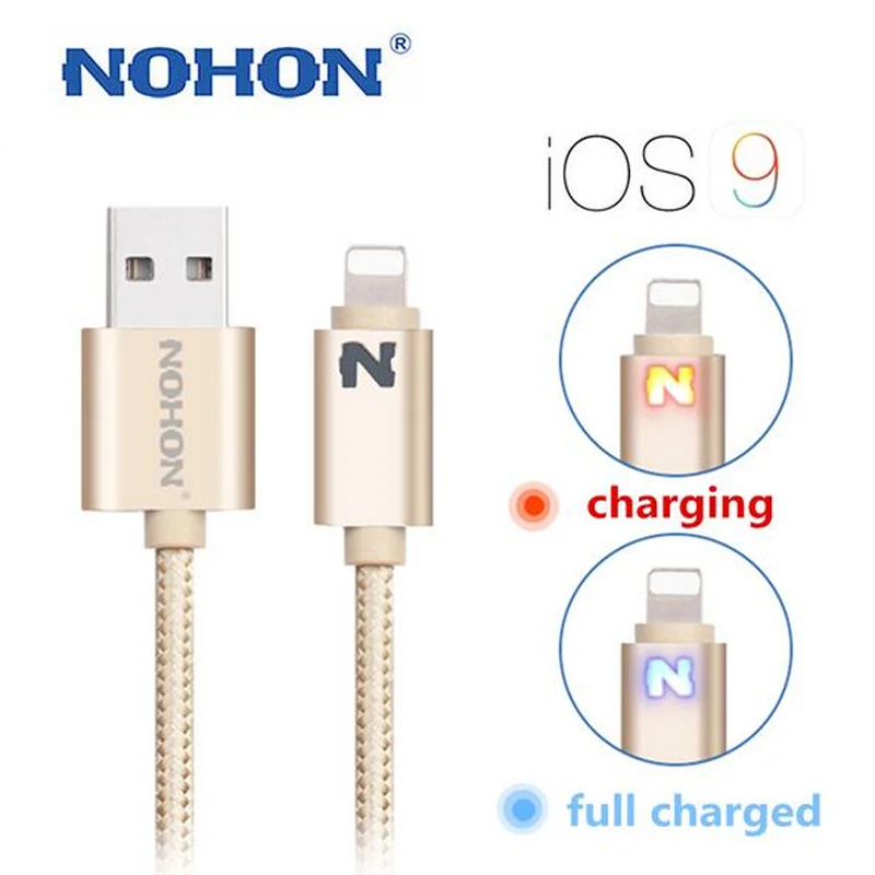 Nohon N светодиодный 8-контактный USB кабель 1 м кабель для зарядки и синхронизации данных металлический плетеный провод для Lightning iPhone X 8 7 6s 6 plus 5 5S iPad