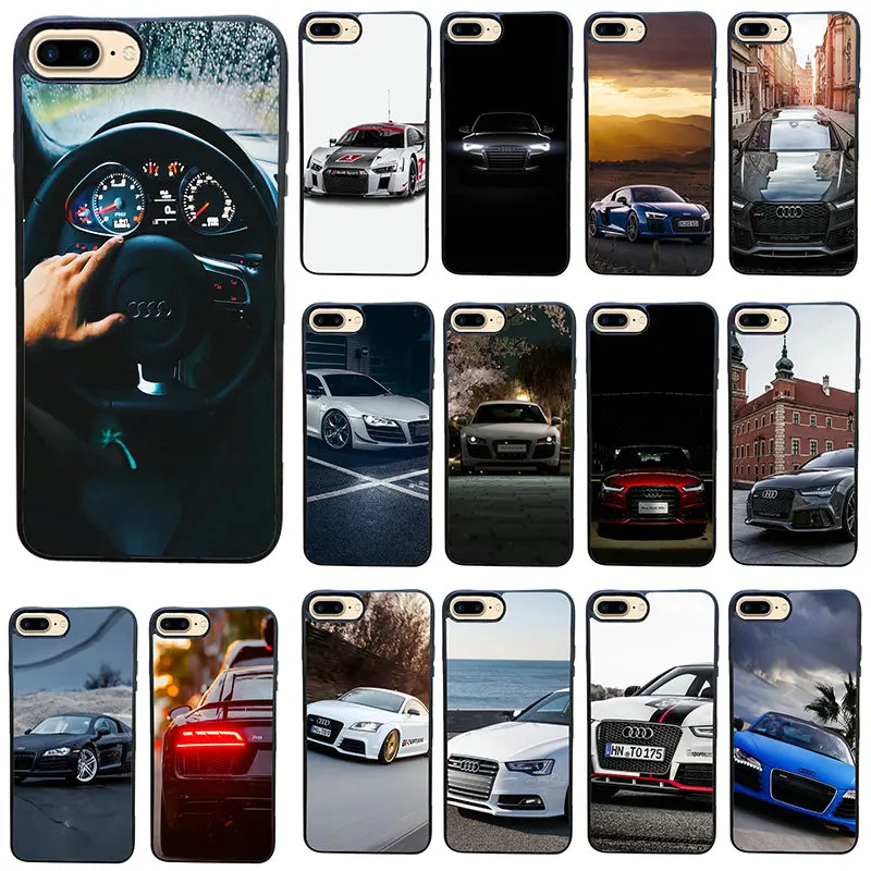 

Audi Car RS Logo Pattern Patterned Cases for iphone 7 8 Plus Mobile Phone Bag Cases Black Back Cover Soft TPU PC Shell