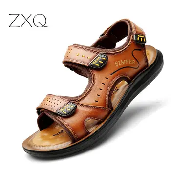 

Top Quality Sandal Men Cool Summer Genuine Leather Sandals Men Outdoor Beach Shoes Men Leather Sandals