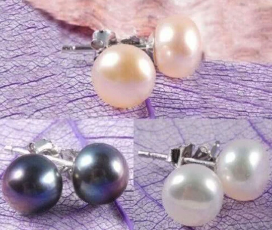 ZCD earring 320++++ Wholesale 3Color Genuine Natural Akoya Cultured Pearl Silver Stud Earrings | Украшения и аксессуары