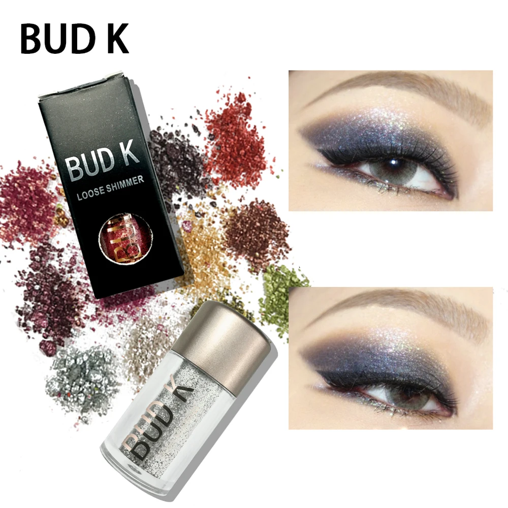 

NEW BUD K Brand Glitter Eyeshadow Powder Waterproof Loose Shimmer Eyeshadow Pigment 3D Nude Metallic Eye Shadow Makeup Cosmetics