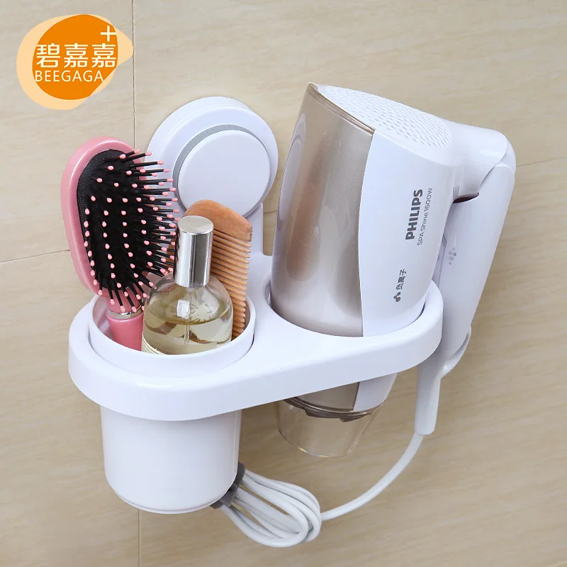 Creative Suction Cup Hair Dryer Holder With Storage Cup Bathroom Organizer Stand Holder For Two
