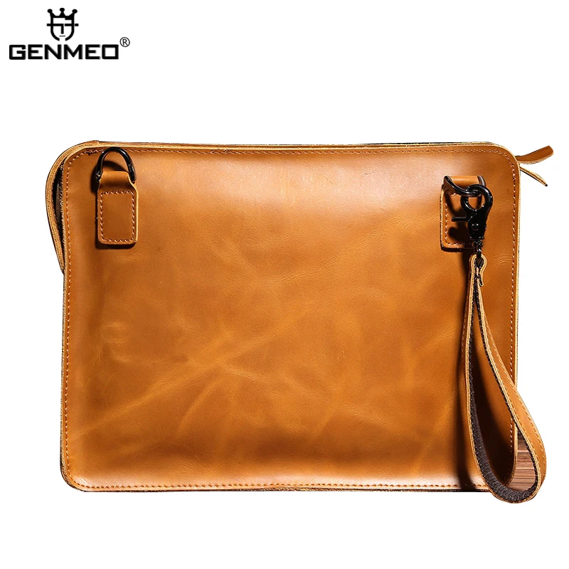 

GENMEO New Natrual Leather Men Handbag Vintage Genuine Leather Crossbody Shoulder Bag for Ipad Male Messenger Bag Bolsa Feminina